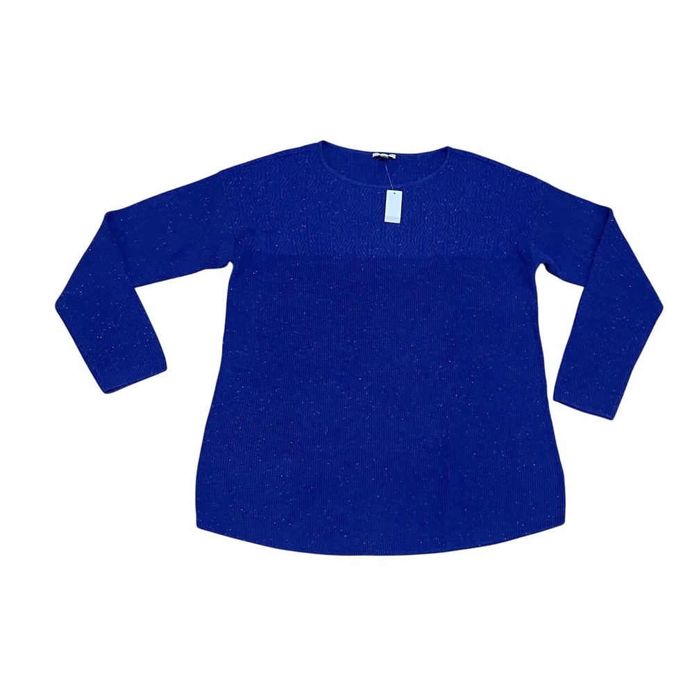 Talbots Petite Large Royal Blue Purple Confetti Fleck Rib Knit Sweater NWT